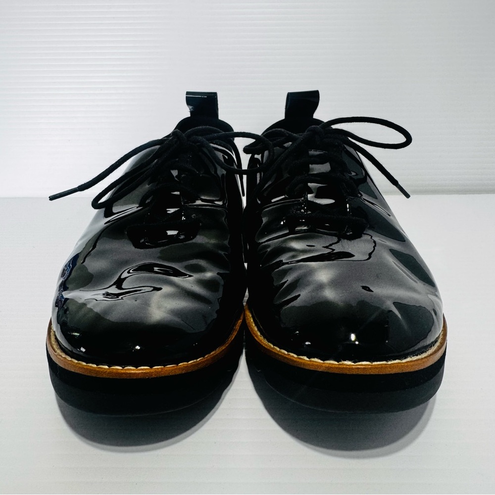 Eileen Fisher Eddie Black Patent Leather Modern Platform Oxfords Size 7 - Picture 8 of 14